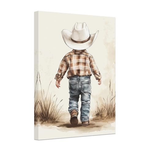 SWQYLB Baby Cowboy Wall Art Cowboy Hat Pictures Cactus Canvas