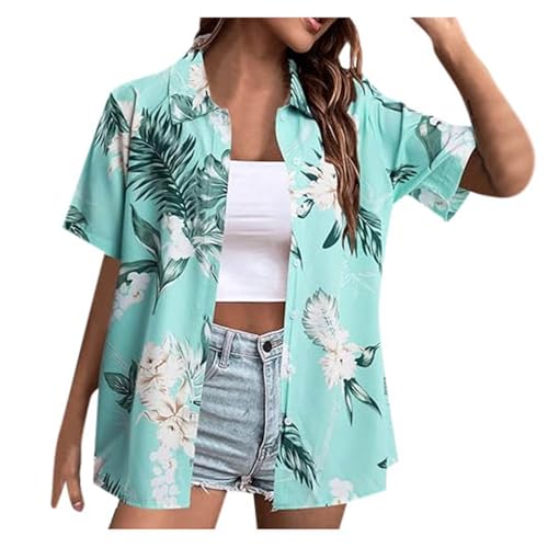 Camisa Hawaiana Mujer Camisas de Verano Casual Tallas Grandes Manga Corta con Botones Camisas con Estampado Tropical Blusa Ropa Camisa Festival De Playa Vacaciones