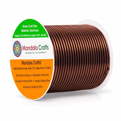 Image of Mandala Crafts 22 Gauge Brown Anodized Aluminum Craft Wire, 100 FT | Colored, Flexible, Bendable, for Bonsai, Armature, Sculpting, Wire Wrapping, Jewelry Making, Weather & Tarnish Resistant