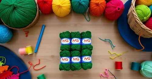 Image of M.G Enterprises Leaf Green Wool Ball Hand Knitting Art Craft Soft Fingering Crochet Hook Yarn, Needle Knitting Thread Dyed - Pack of 10