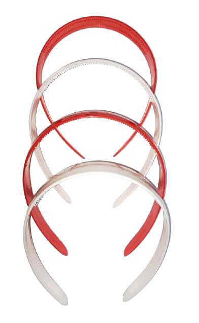 Aurora Plastic Hard Non-Slip Headband/Hairband with Teeth for School Girls & Women, 4 Pieces Hair Accessories (Red and White, 1 inch)-image-8