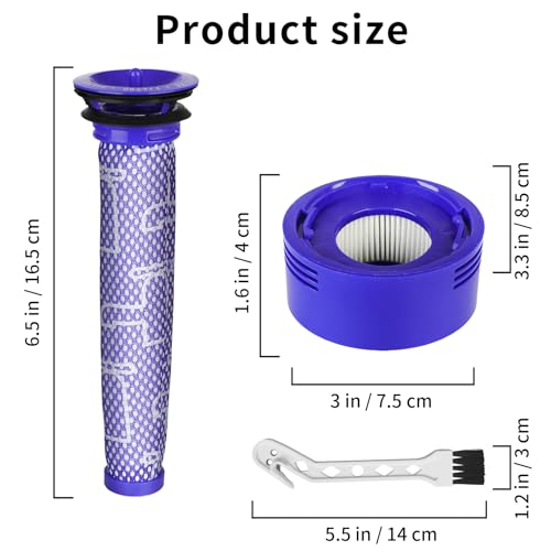 6 Stück V7 V8 Filter für Dyson, 3 HEPA-Nachfilter und 3 Vorfilter für Dyson V8 V7 Animal Absolute Motorhead Staubsauger, Mit 1 Reinigungsbürste. Ersetzen Sie # 965661-01 & 967478-01