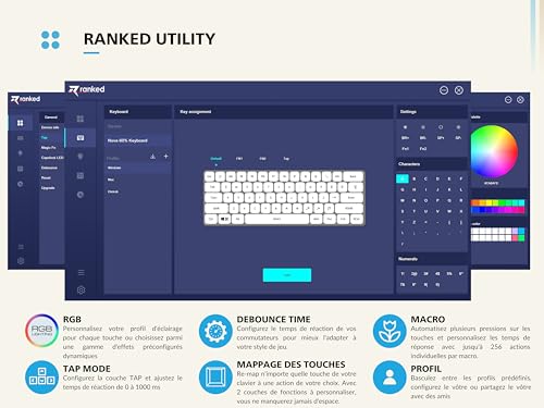 Ranked N60 Nova 60% | Hot Swappable Mechanical Gaming Keyboard | 62 Keys Multi Color RGB LED Backlit for PC/Mac Gamer | ISO FR AZERTY French Layout (Blue, Gateron Pro Yellow)