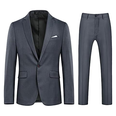 Allthemen Traje de Hombre de 2 Piezas Monocolor con un botón y Abertura en la Parte Trasera (Blazer + Pantalones) Gris M Cover
