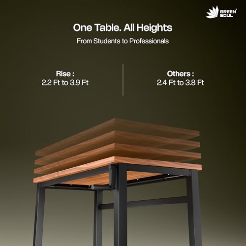 Image of Green Soul Rise (5 Ft) Manual Height Adjustable Table|25mm Thick One Piece Table Top|80 KG Load Capacity|Engineered for All Heights (3 Stage Design)3 Year Warranty|Installation Provided (Antique Wood)