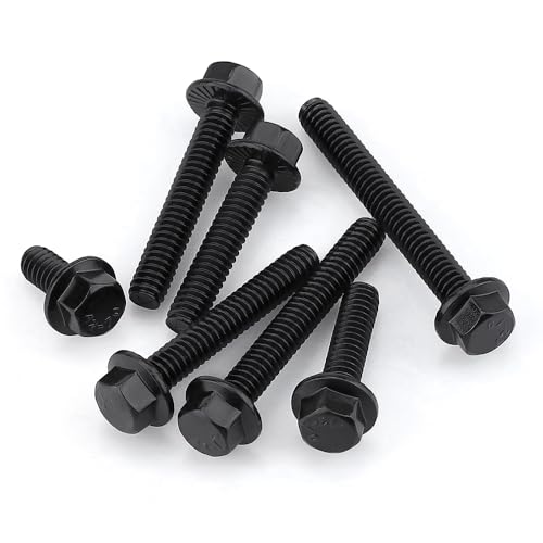 Image of Glvaner 1 /4-20 x 5 /8 inch (25 pcs) Stainless Steel Serrated Flanged Hex Head Bolts Bolts, 18-8 (304) Stainless Steel, Full Thread, Black Coated