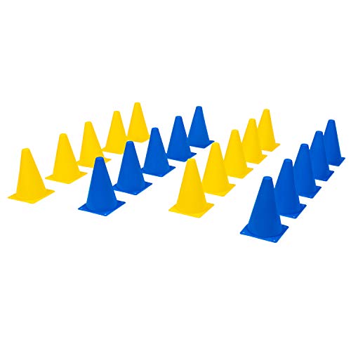 8LevelUp Pylonen 20er Set - 18 cm Hütchen (10 gelbe und 10 Blaue Kegel - flexibel, sicher und robust) mit Tasche für Fußball, Reitsport, Hundetraining, Pferdetraining, Agility Training für Hunde