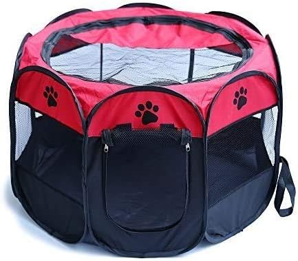 Pop Up Tent Pet Playpen Carrier Dog Cat Puppies Portable Foldable Durable Paw Kennel Red M