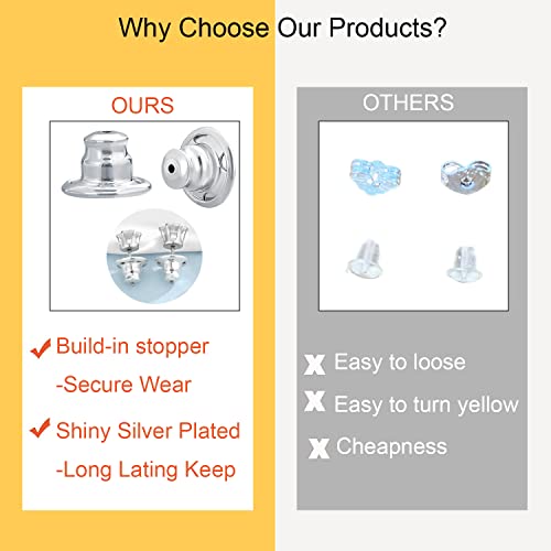 Akruwelry Earring Backs For Droopy Ears, 4Pcs Dics Earring Lifters Support Backers For Heavy Earrings Silver Locking Wide Replacement Stoppers For Stud Extra Large Pierced Secure Wide Comfort Backings #TOP5