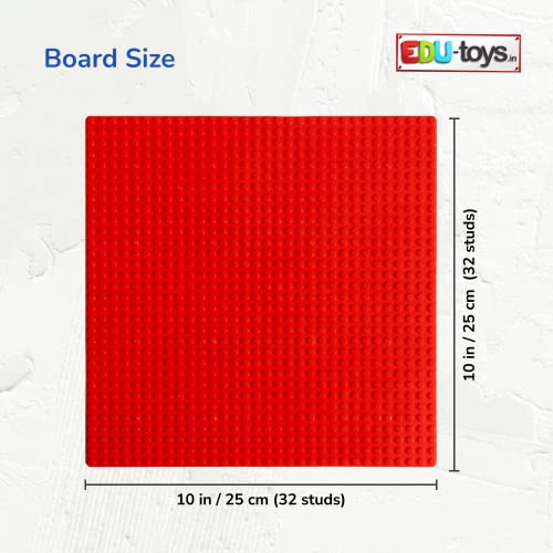 Image of Edu Toys Base Plastic Plate Board 32 x 32 Pegs /Dots for Classic Building Blocks Bricks Compatible with All Brands - Red