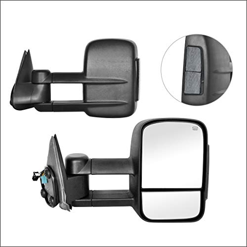 Perfit Zone Towing Mirrors Replacement Fit for 2002-2007 SILVERADO SIERRA, POWER HEATED, W SMOKE SIGNAL,BLACK (PAIR SET)