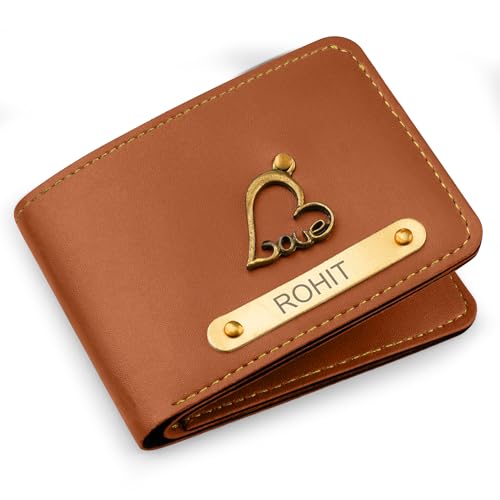Image of The Wallet Store Personalised Leather Wallet for Men | Customised with Name and Charms | Best Gift for Husband, Boyfriend, Brother | for Anniversary, Birthday, Etc (Tan)