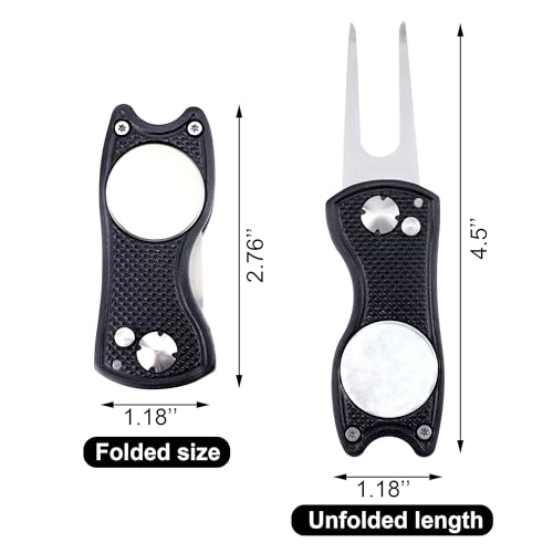 Quacc Golf Divot Repair Tool, Metal Foldable Pitch Mark Repair Tool with Pop-up Button and Magnetic Ball Marker (Black)
