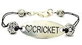 ChubbyChicoCharms Love Cricket Pewter Plate Black Waxed Cord Bracelet, 2.5'