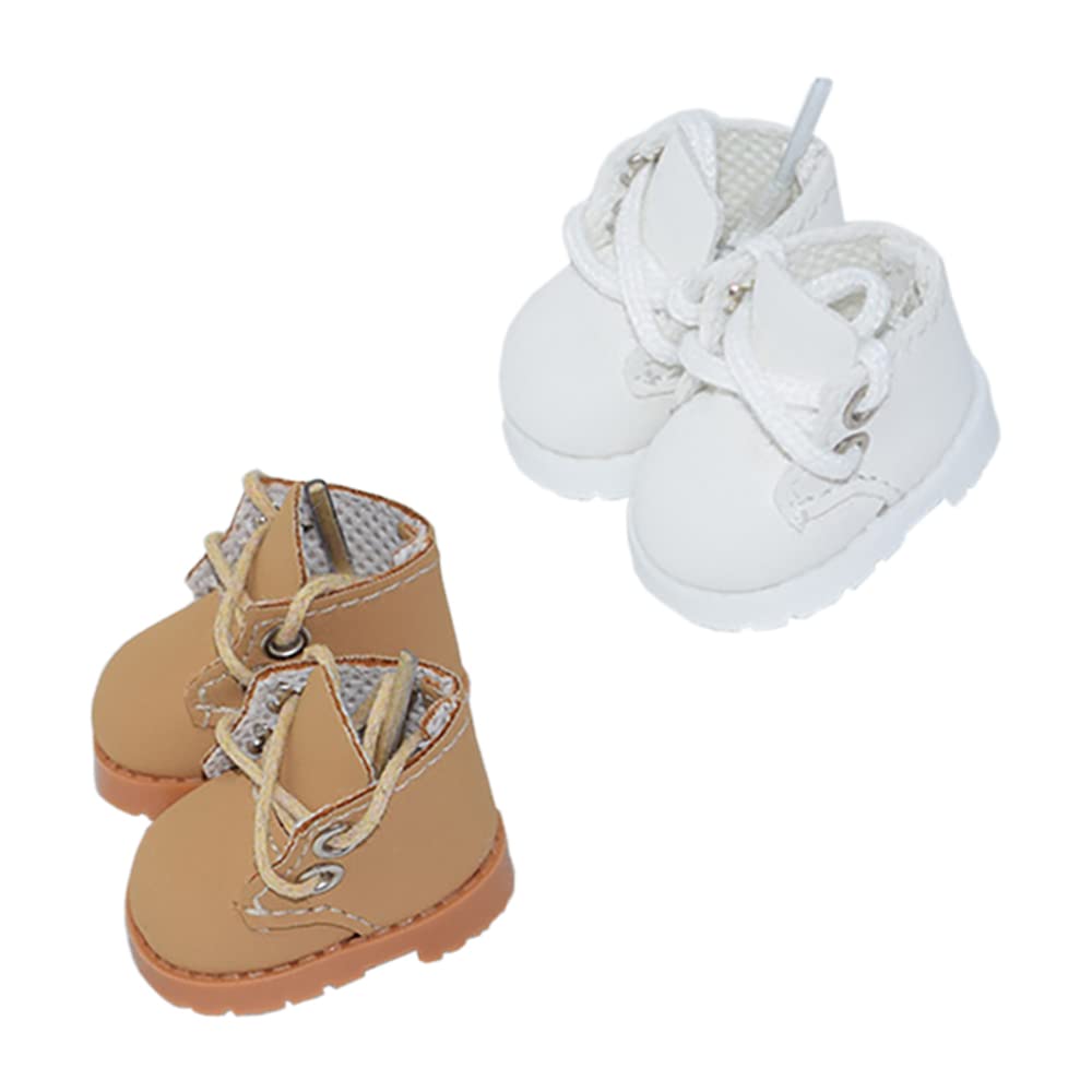 niannyyhouse 10cm Plushie Doll Leather Shoes Length 3.8cm Doll Dress Up (White+Brown)