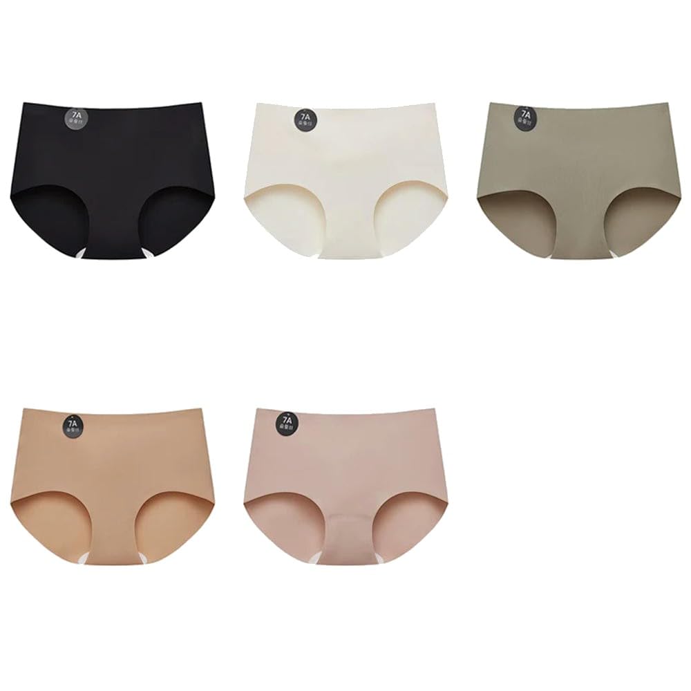 DYRBF - Juego de 5 piezas de ropa interior de seda de morera sin costuras, ultra delgadas, sexy, transpirables, lisas, invisibles, lencería