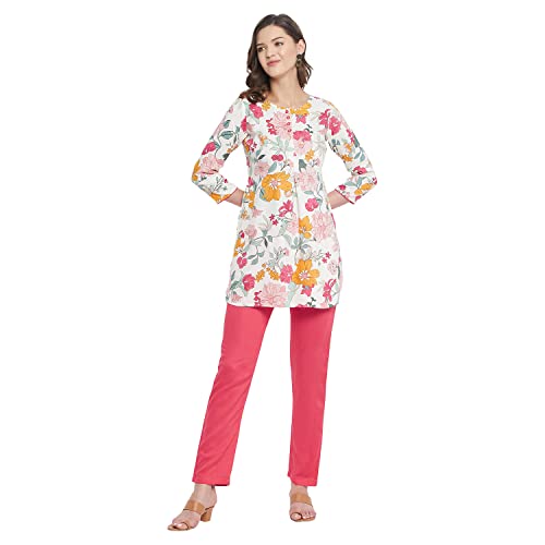 Image of Tissu Women's Green & Pink Floral Printed Kurti