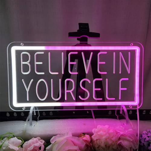 Image of Believe in Yourself Neon Signs for Wall Decor, Believe in Yourself Neon Sign LED Light Sign Neon Light Signs Light up Signs for Wall Decor Neon Wall Sign Home Office Party, 13.3 inch x 6.7 inch