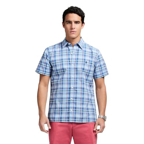 IZOD Men's Short Sleeve Madras Button Down Shirt