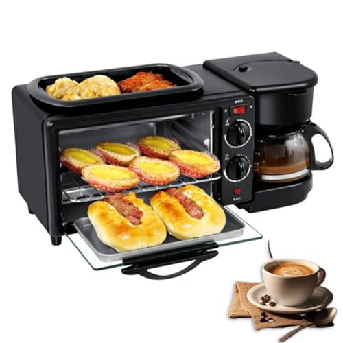 MJMLUCK Máquina de Desayuno 3 en 1, 12 L, minitostadora, Horno eléctrico de 100 ℃ a 230 ℃ y Temporizador de 30 Minutos, cafetera multifunción para Apartamentos y cocinas pequeñas, 1250 W