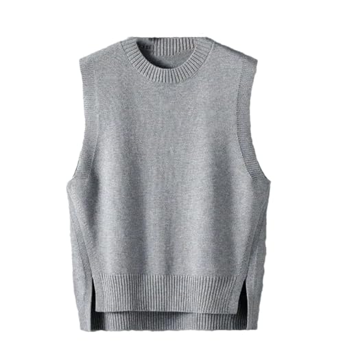 Men’S Casual Loose Fit O-Neck Knitted Sweater Vest Korean Popular Style Fashion Sleeveless Solid Color Waistcoat