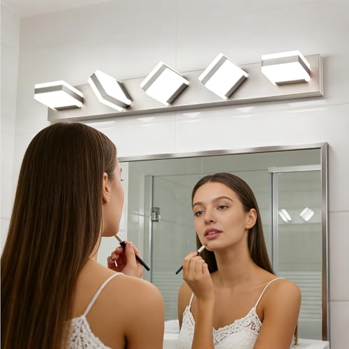 Image of SOLFART Brushed Nickel Vanity Lights for Bathroom, 5 Color Temperature Bathroom Light, Light Fixtures Over Mirror, Modern LED Lighting Adjustable Color 5CCT