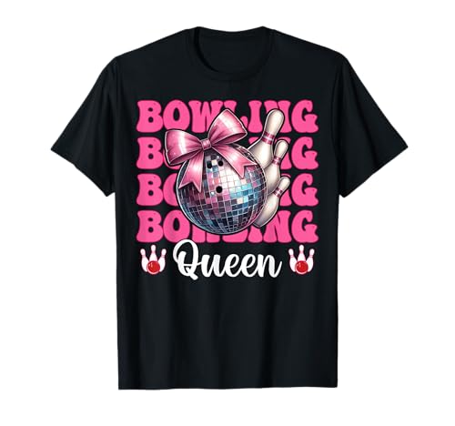 Bowling Queen Bowler Girl Mom Mama Mother Day Coquette Bow Camiseta