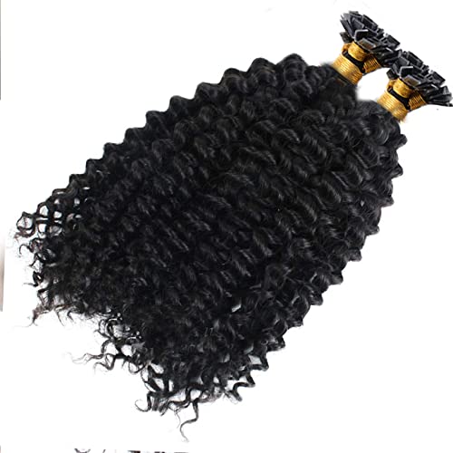 Long Kinky Curly Flat Tip Human Hair Extensions Flat Tip Keratin Hair Extensions 100Strands Fusion Pre Bonded Human Hair Natural Color (20Nch 100 Strand, #4(Dark Brown)) #TOP1