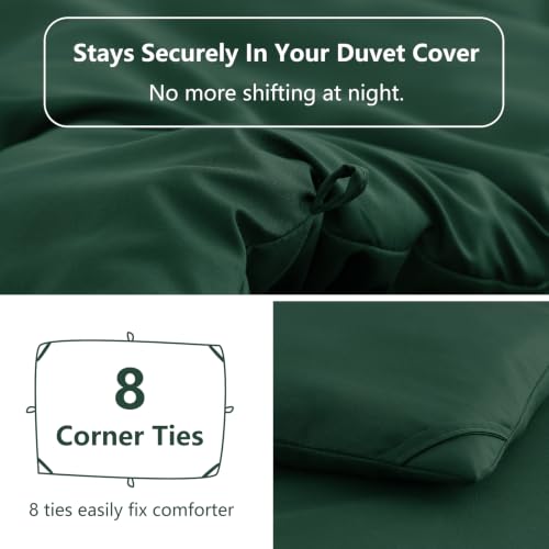 Image of HIMEET Full Size Comforter Sets, 3 Piece with 2 Pillowcases, Emerald Green | 270GSM Down Alternative Fill, Oeko-TEX Certified, 8 Corner Ties Quilted, All Season, Fluffy Bed Set, Bedroom Decor Bedding