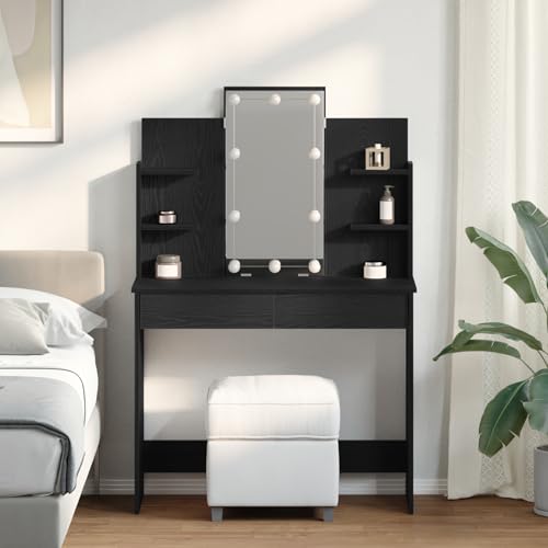 Gecheer Mesa de tocador, con iluminación Multicolor, Espejo Plateado, cajón Organizador, 96 x 40 x 142 cm, Madera contrachapada, Acabado Mate para Dormitorio o Sala de Estar