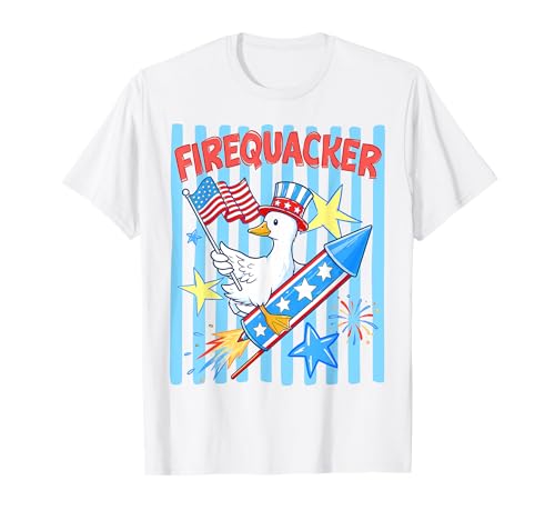 Funny Firequacker Goose 4th of July Patriotic Goose Kids T-Shirt