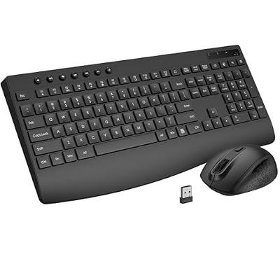 Wireless Keyboard and Mouse Combo, Full-Size Ergonomic Computer Set with Palm Rest, Lag-Free 2.4G USB Cordless Quiet Typing, Silent Click, Auto-Sleep for PC, Mac, Laptop, Windows (Black)