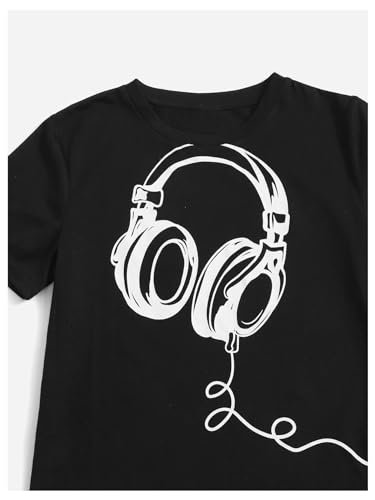 Image of GORGLITTER Boy's 2 Piece Outfits Graphic Print Short Sleeve Tee Shirt Drawstring Waist Pants Set Black and Brown 10Y