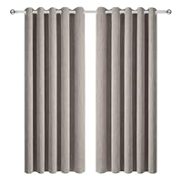 Aspire Homeware 100% Blackout Eyelet Curtains for Living Room Beige 66x72 Inch Linen Curtains Super Soft Thermal Insulated Ring Top Curtain 2 Panels with Tiebacks