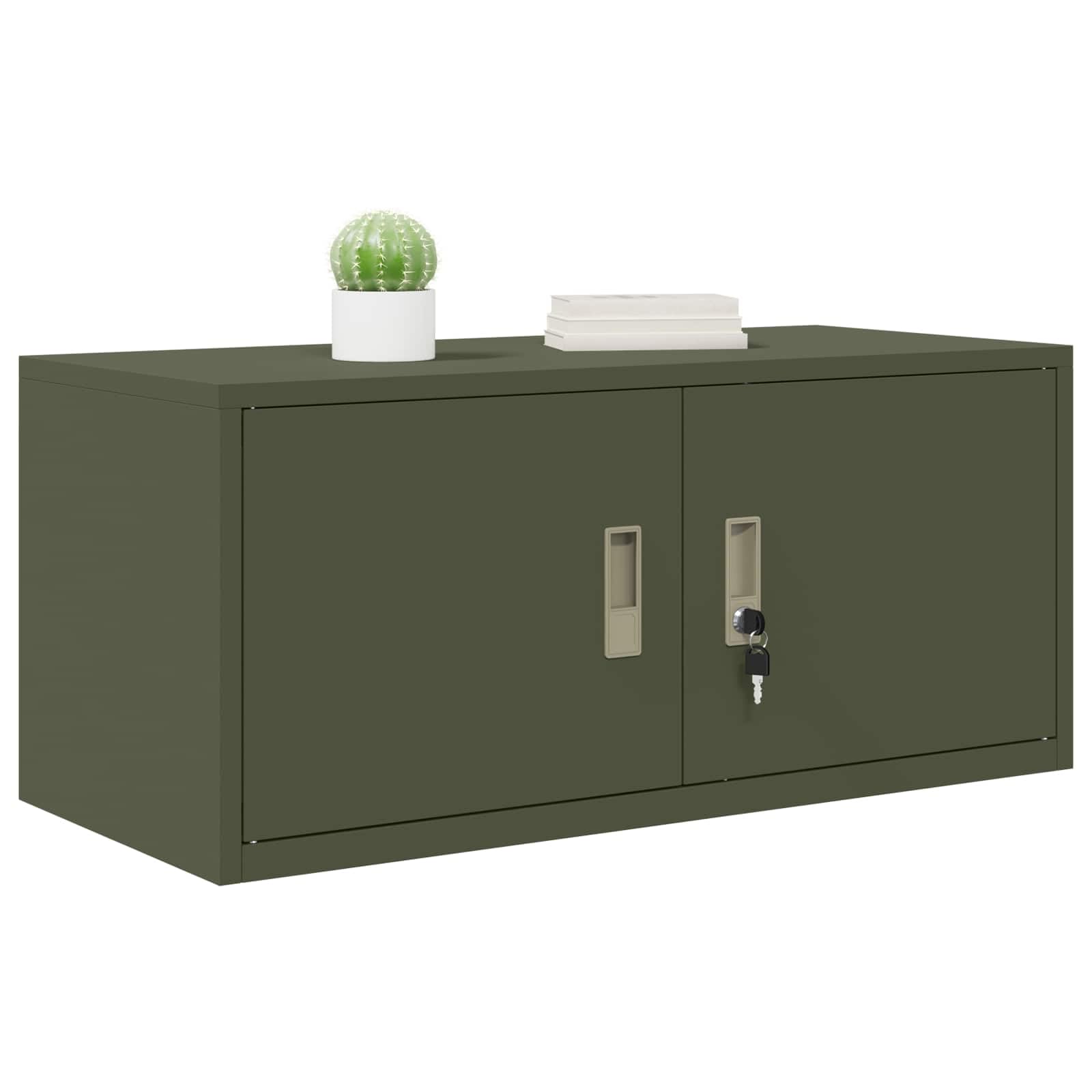 Aufbewahrungsschrank Olive Grün Stahl mit 90 x 40 x 40 cm, abschließbare Tür, ideal für Büroorganisation und Dokumentenaufbewahrung, korrosionsbeständig, vielseitig nutzbar