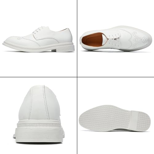 Men's Classic Leather Wingtip Low Heel Oxford Shoes Fashion Pointed Toe Comfort Non Slip White Dress Shoes Business Office Wedding Shoes3