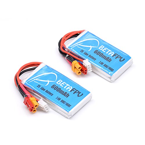 BETAFPV 2pcs 600mAh 2S Lipo Battery 7.4V 80/160C JST XT30 Plug for Micro FPV Racing Drone Quadcopter