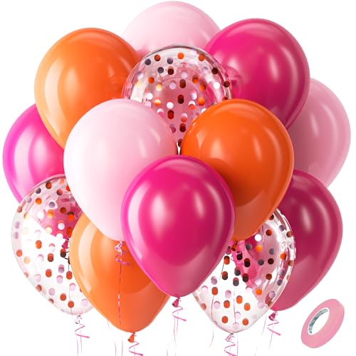 Bezente Pink and Orange Latex Balloons 60pcs 12 inch Light & Hot Pink Orange Confetti Balloons for Baby Shower Birthday Wedding Tropical Party decorations