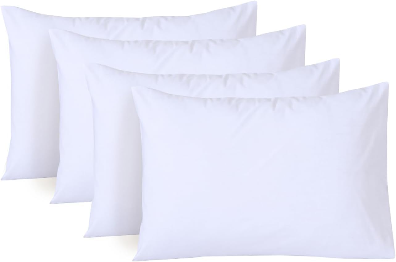 White Pillow Cases 4 Pack - Egyptian Cotton 200 Thread Count - Envelope Enclosure Pillowcases - Wrinkle Free Hotel Quality Pillows Cover (50 x 75 cm)