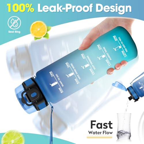 Trinkflasche 500ml, BPA-frei, Wasserflasche mit Filter und Zeitmarkierung, Auslaufsicher, Trinkflasche Kohlensäure Geeignet, Wasserflasche für Kinder, Gym, Camping, Wandern, Fahrrad, Yoga, Sport