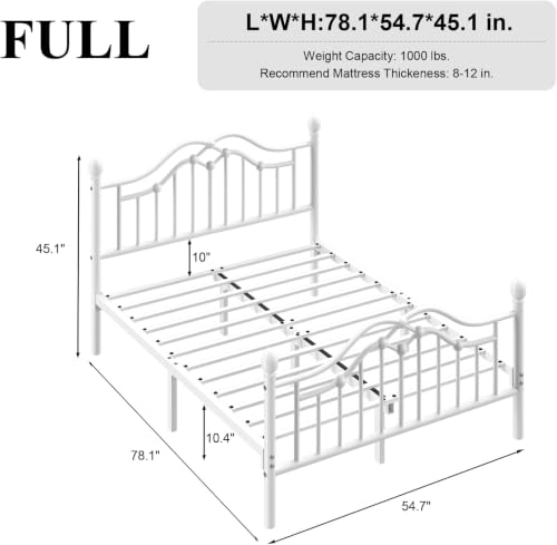 Image of LoVinson Full Size Bed Frame with Victorian Headboard & Footboard, Black