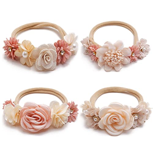 LICHUANUK 3 unidades diadema flor bebé niña rosa blanco encaje recién nacido linda diadema elástica pelo accesorios para regalo fotografía