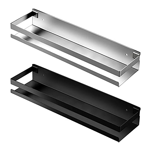 Newellsail Doucheplank, roestvrij staal, badkamer, doucheplank, wandmontage, badkamerrek, rechthoekige opslag, organizer, planken voor keuken, badkamer, woonkamer, 30 cm (zwart
