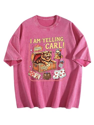 Dungeon Book Crawler Reading Carl Washed Vintage Shirt I Am Yelling Carl Men Womens Loose T-Shirts Fashion Tee Top Medium