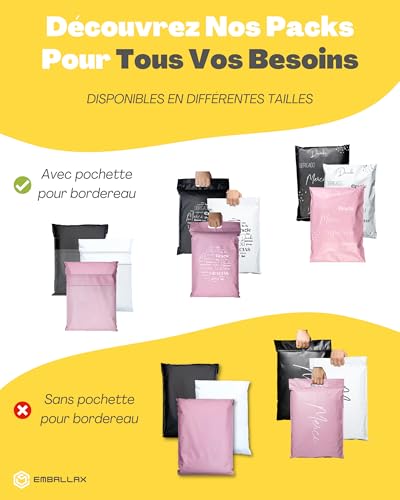 EMBALLAX - 30 Pochettes d’Envoie Colis Vinted avec Pochette pour Bordereau - Taille S/M/L - Résistante, Opaque, Imperméable - Enveloppe Plastique Expédition - Emballage Envoie Vetement, Boite, Sac – vue 6