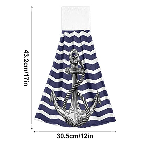 Giwawa Nautical Anchor Hand Towels 2 Pcs Soft Navy Blue Anchors Hanging Towel High Absorbent White Stripe Dish Towel Fast Drying Sea Anchor Towel For Kitchen Bathroom Toilet Home Decorative 12X17In #TOP2
