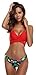 Produktbild SHEKINI Damen Bikini Set Push up Verstellbar Crossover Ties-up Neckholder Bikinioberteil Zweiteiliger Badeanzug Triangel Gedruckt Niedrige Taille Sport Bikinihose Strandkleidung (S, Rot-B)