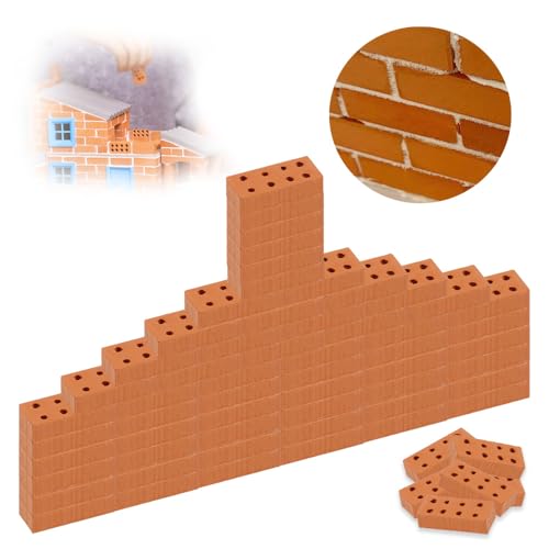 50 miniladrillos de simulación, ladrillos, 8 agujeros, rojo ladrillo, tamaño aprox. 2 x 1 x 0,5 cm, modelo de ladrillos pequeños, construcción de ladrillos, mini ladrillos en miniatura, para
