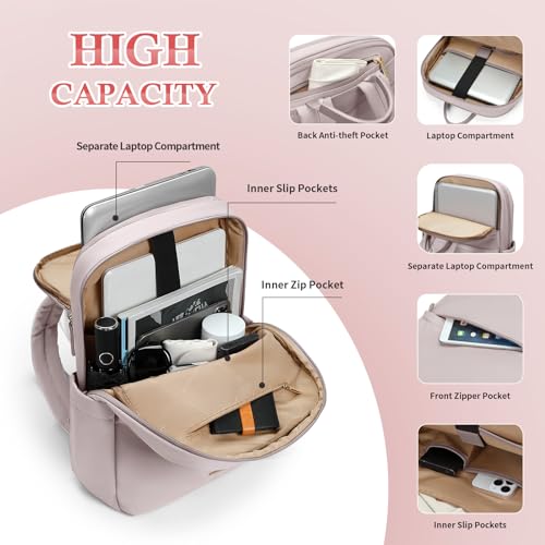 GOLF SUPAGS Women Laptop Backpack Fits 15.6 Inch Notebook Slim Casual Daypack Computer Bag for Work Travel College Backpack Purse (Pinkish Gray)3