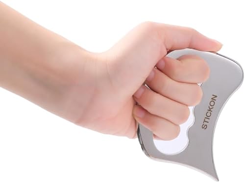 Miniatura 5 de STICKON Juego de herramientas de raspador muscular Gua Sha 2 en 1, herramienta de masaje de raspado, herramienta de acero inoxidable Guasha IASTM